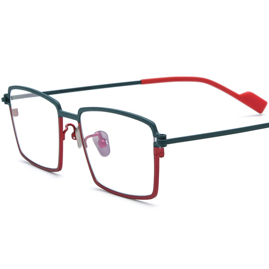Colourful Titanium Square Optical Glasses Frame Everyday - Green Red - MCROONS