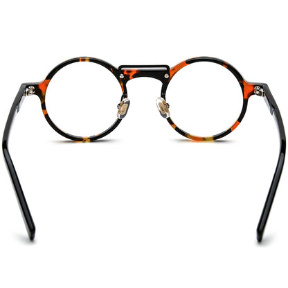Retro Tortoiseshell Round Acetate Optical Glasses Frame - MCROONS - Black Leopard back view