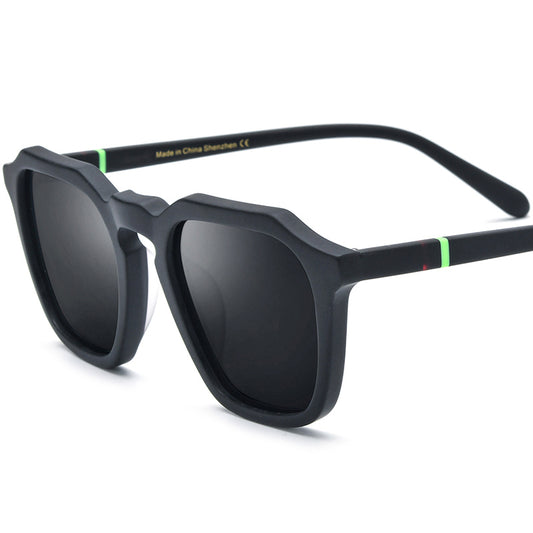 Retro Square Matte Acetate Polarized Sunglasses UV400 - Matte Black Gray Lens - MCROONS
