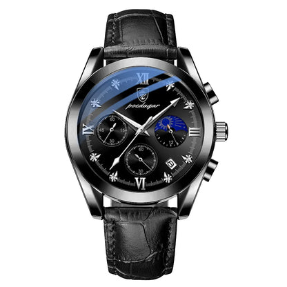Poedagar 8068 Men's Luxury Quartz Watch – Stainless Steel Band, Waterproof, Luminous, Date