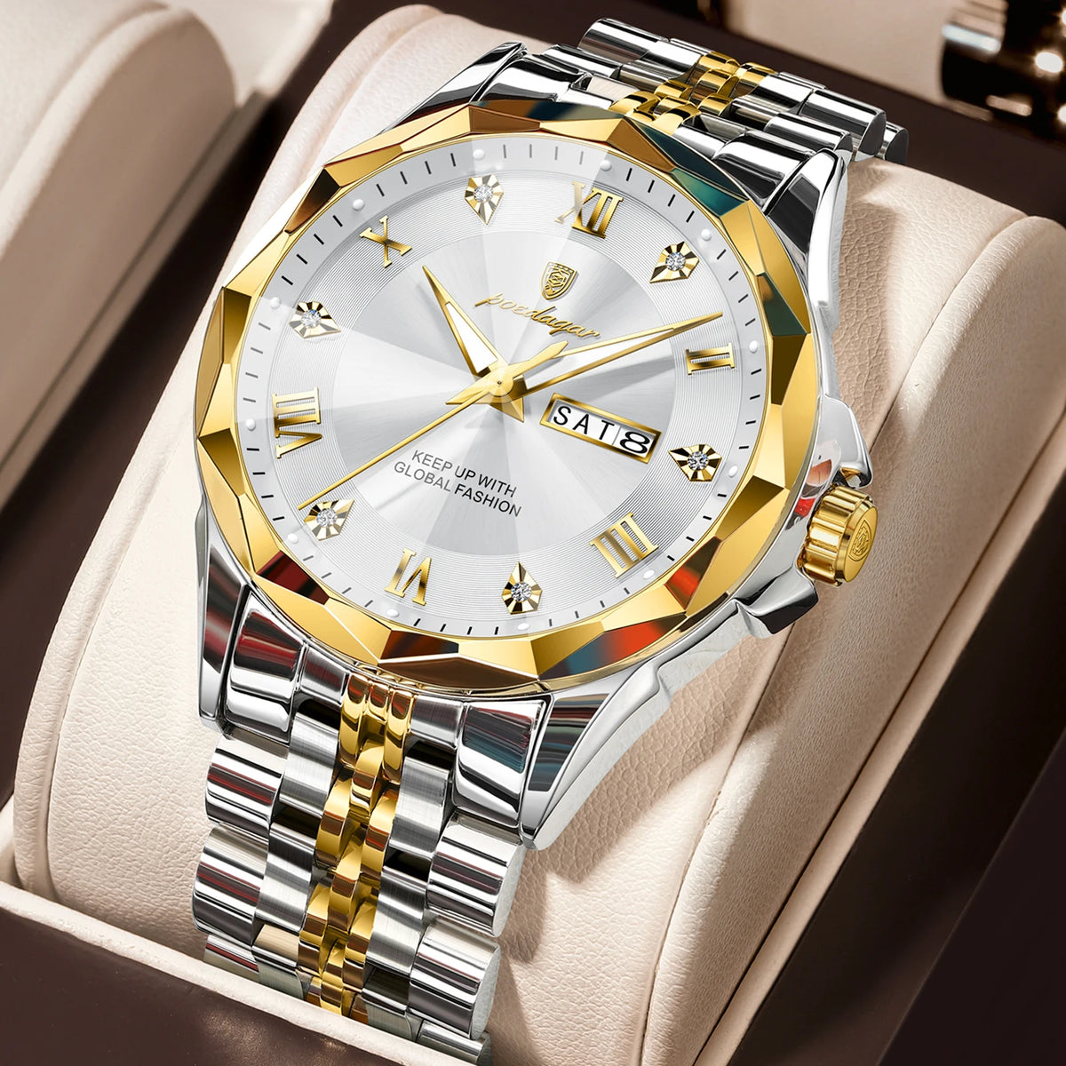 Poedagar 698 Men's Luxury Quartz Watch – Stainless Steel Band, Waterproof, Luminous, Date