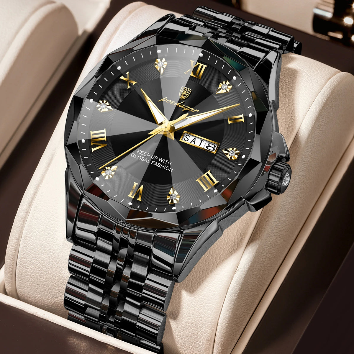 Poedagar 698 Men's Luxury Quartz Watch – Stainless Steel Band, Waterproof, Luminous, Date