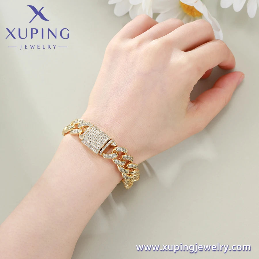 X000786012 Xuping Hip Pop Jhigh Quality Stainless Steel Diamonds Cuban Chain Bracelet Urban Jewelry Mens Cuban Link Bracelet