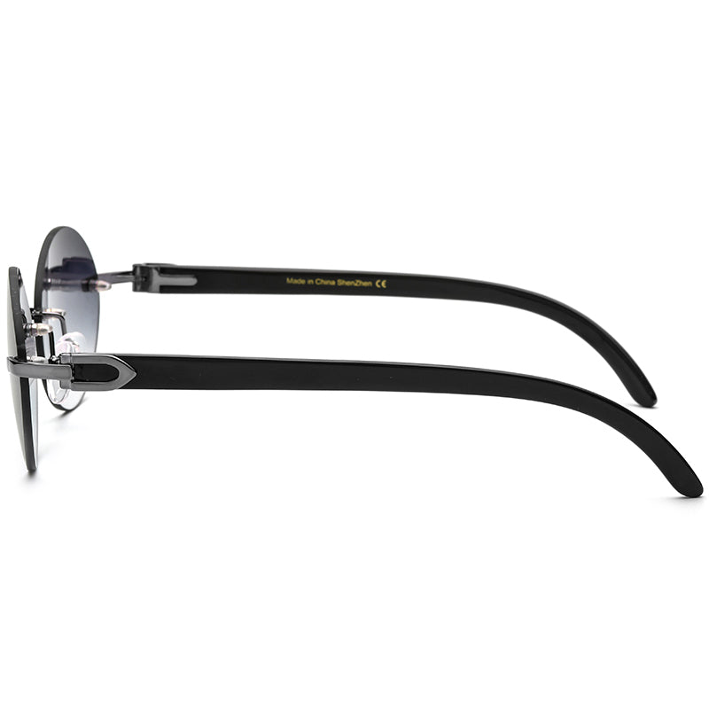 Oval Gradient Buffalo Horn Rimless Sunglasses - MCROONS - Gray Black side view