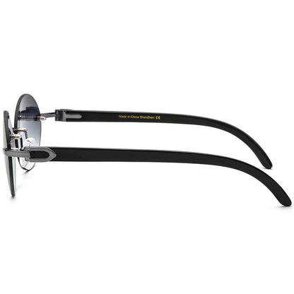 Oval Gradient Buffalo Horn Rimless Sunglasses - MCROONS - Gray Black side view