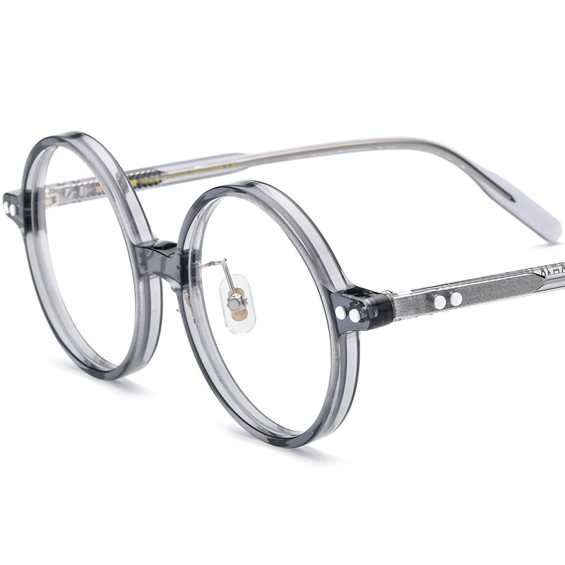 Vintage Round Acetate Optical Glasses Frame - Transparent Gray - MCROONS