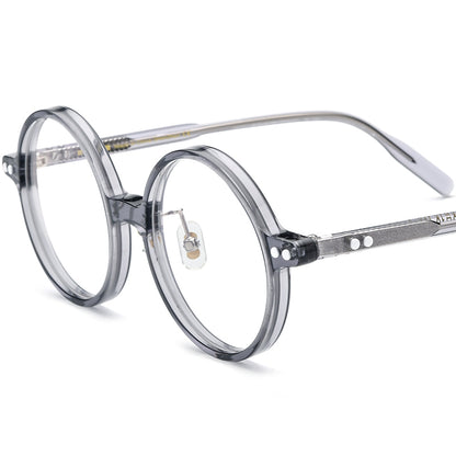 Vintage Round Acetate Optical Glasses Frame - Transparent Gray - MCROONS