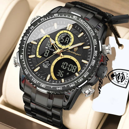 Poedagar E127 Men's Luxury Chronograph Quartz Watch – Stainless Steel Band, Waterproof, Luminous, Date
