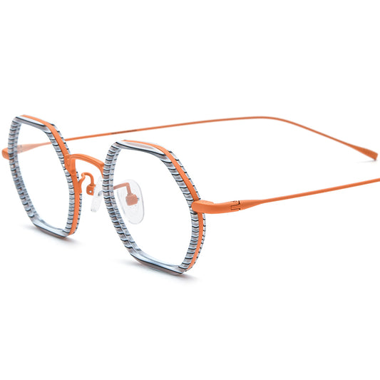 Retro Acetate Titanium Hexagon Optical Glasses - Orange - MCROONS