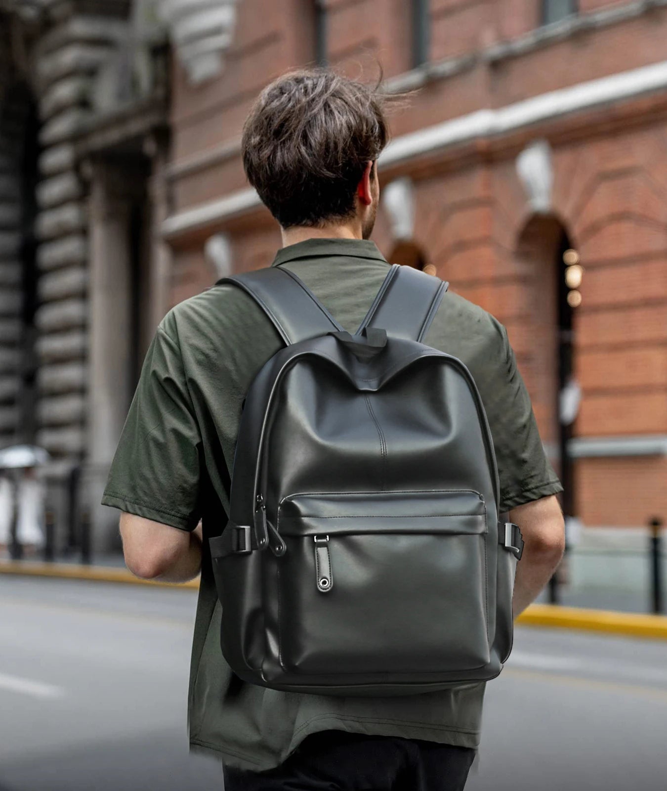 MOYYI Men's PU Leather Travel Backpack with Laptop Compartment