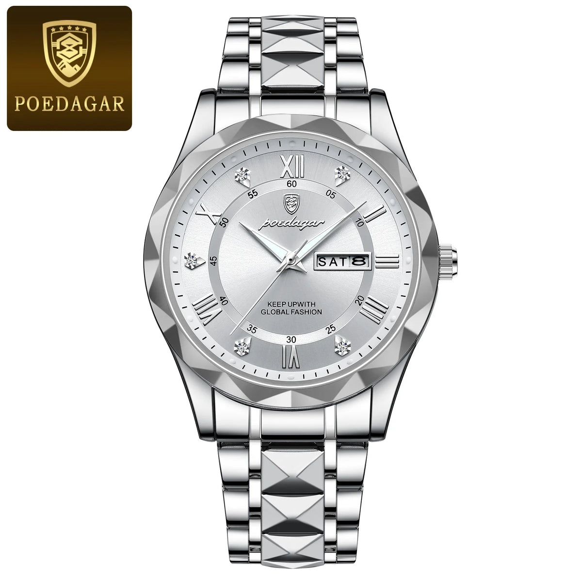 Poedagar 615 Men's Luxury Quartz Watch – Stainless Steel Band, Waterproof, Luminous, Date