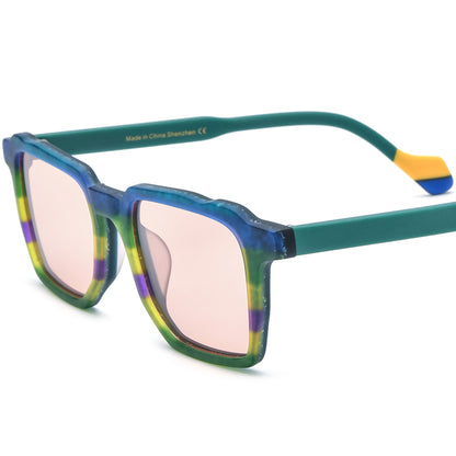 Vintage Multicolour Square Matte Acetate Polarized Mirrored Sunglasses UV400 - Matte Sky Blue Green Lens - MCROONS