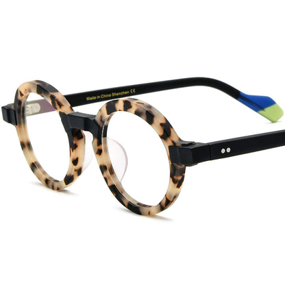 Colourblock Round Acetate Optical Glasses Frame - Matte Grey Leopard - MCROONS