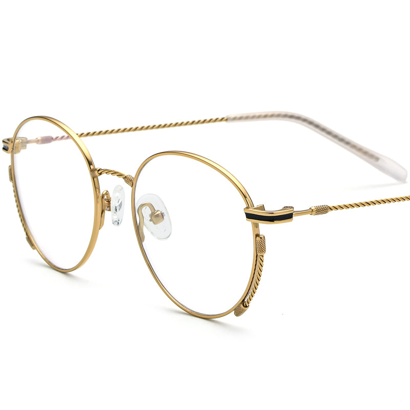 Retro Lightweight Titanium Round Optical Glasses - Gold - MCROONS