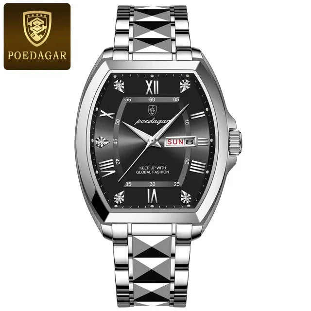 Poedagar 958 Men's Luxury Quartz Watch – Stainless Steel Band, Waterproof, Luminous, Date