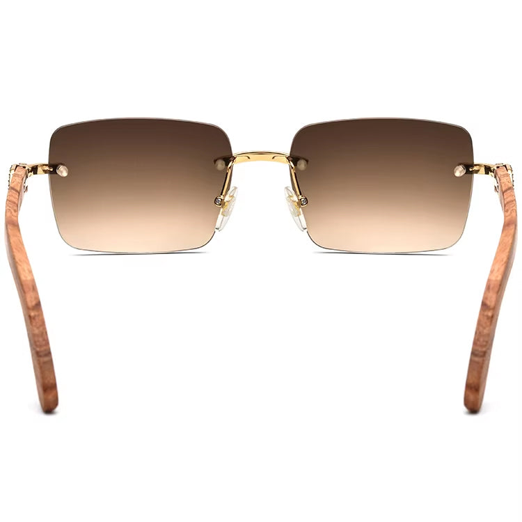 Diamante Wood Rimless Square Sunglasses - MCROONS - back view