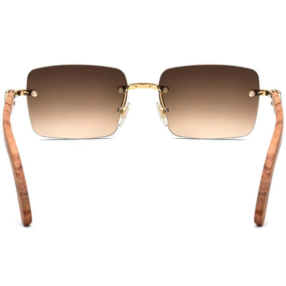 Diamante Wood Rimless Square Sunglasses - MCROONS - back view
