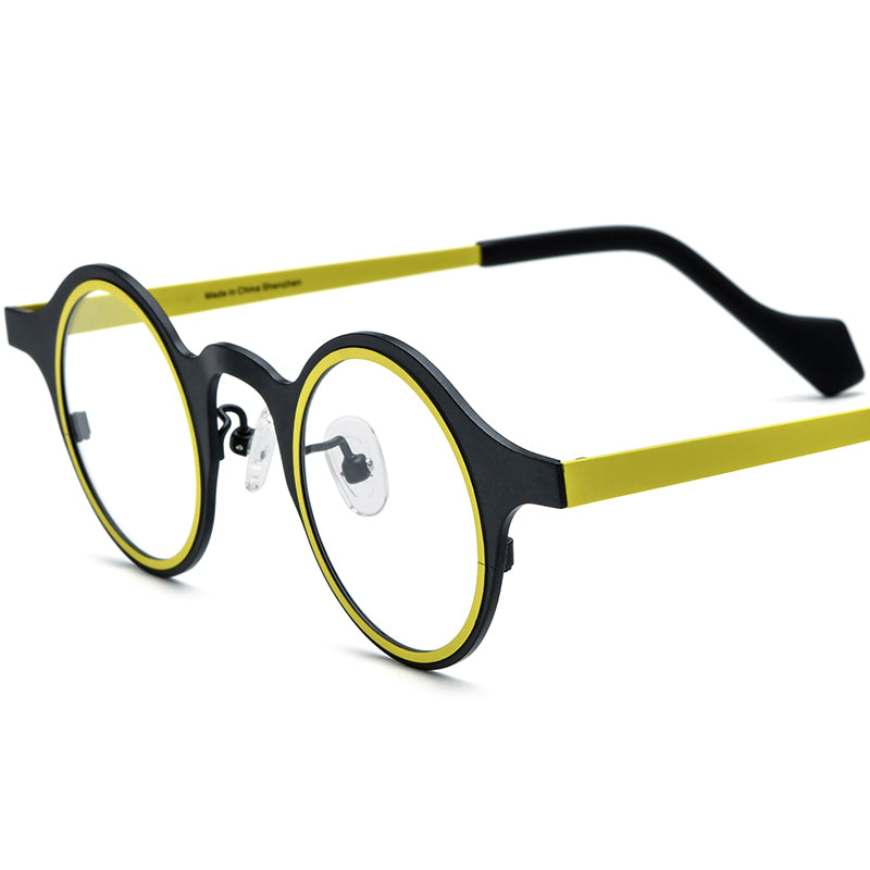 Colourful Titanium Round Optical Glasses Frame Vintage - Matte Black - MCROONS