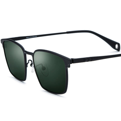 Colourful Titanium Square Polarised Sunglasses - Black Dark Green Lens - MCROONS