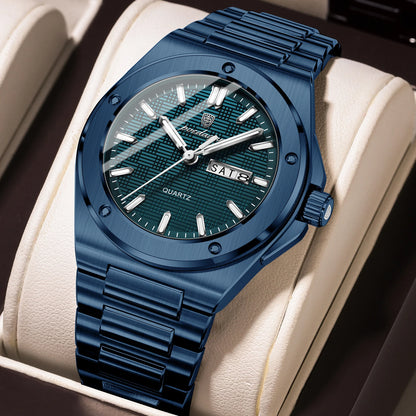 Poedagar 696 Men's Luxury Quartz Watch – Stainless Steel Band, Waterproof, Luminous, Date
