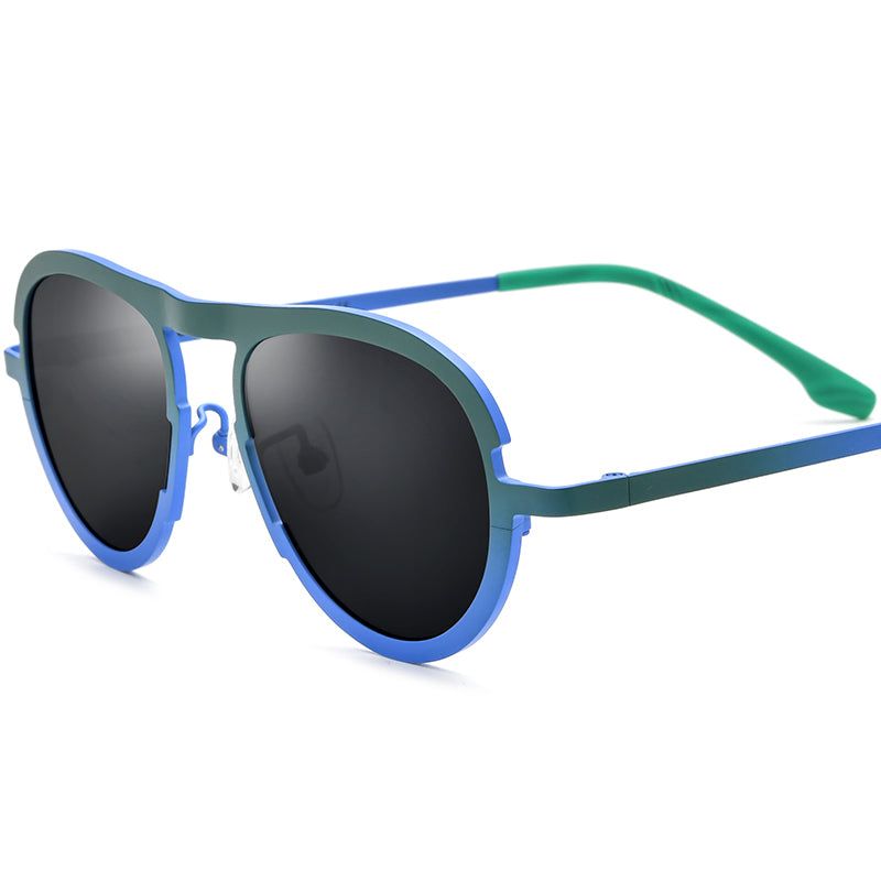 Colourful Titanium Aviator Polarised Sunglasses - Green Blue Frame Gray Lens - MCROONS