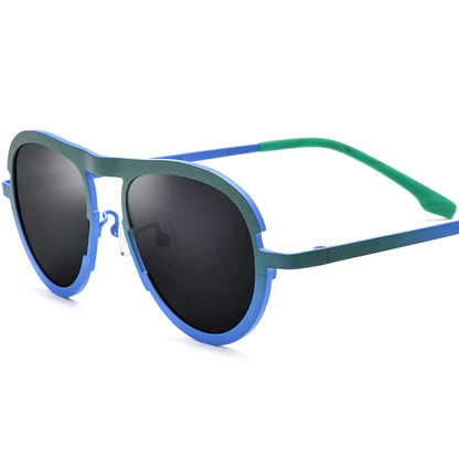 Colourful Titanium Aviator Polarised Sunglasses - Green Blue Frame Gray Lens - MCROONS