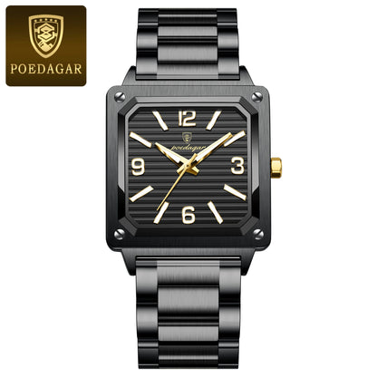 Poedagar 870 Men's Luxury Quartz Watch – Stainless Steel Band, Waterproof, Luminous