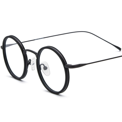 Retro Round Acetate Titanium Optical Glasses - Black - MCROONS