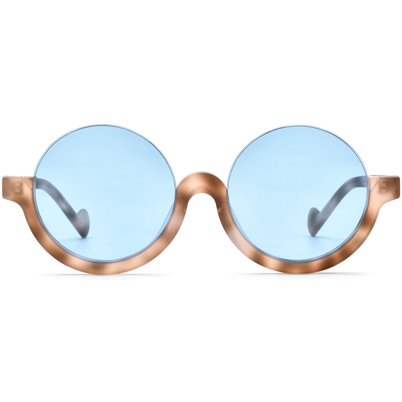 Retro Round Semi-Rimless Acetate Sunglasses - MCROONS - detail view