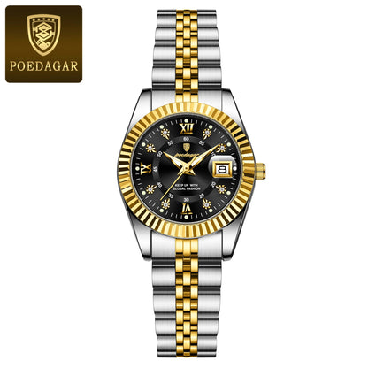Poedagar 780 Women's Luxury Quartz Watch – Stainless Steel Band, Waterproof, Luminous, Date