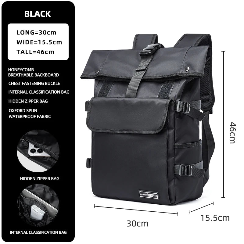 MOYYI Roll-Top Men'S Laptop Backpack Waterproof Outdoor Travel Backpack for Man Sport Camping Polyester Backpacks