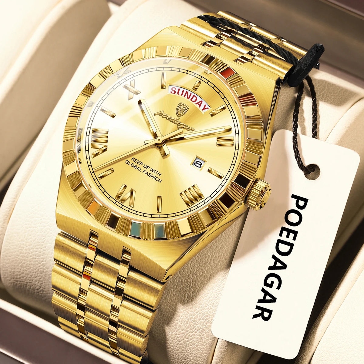 Poedagar 675 Men's Luxury Quartz Watch – Stainless Steel Band, Waterproof, Luminous, Date