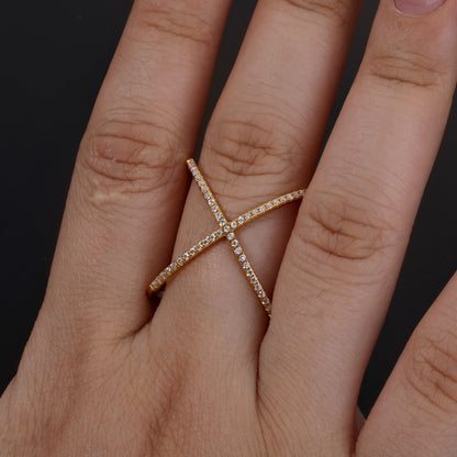 NUOYA 925 Silver X-Shape Ring Minimalist Hollow Out Pave VVS Moissanite Luxury Fine Jewelry Gift