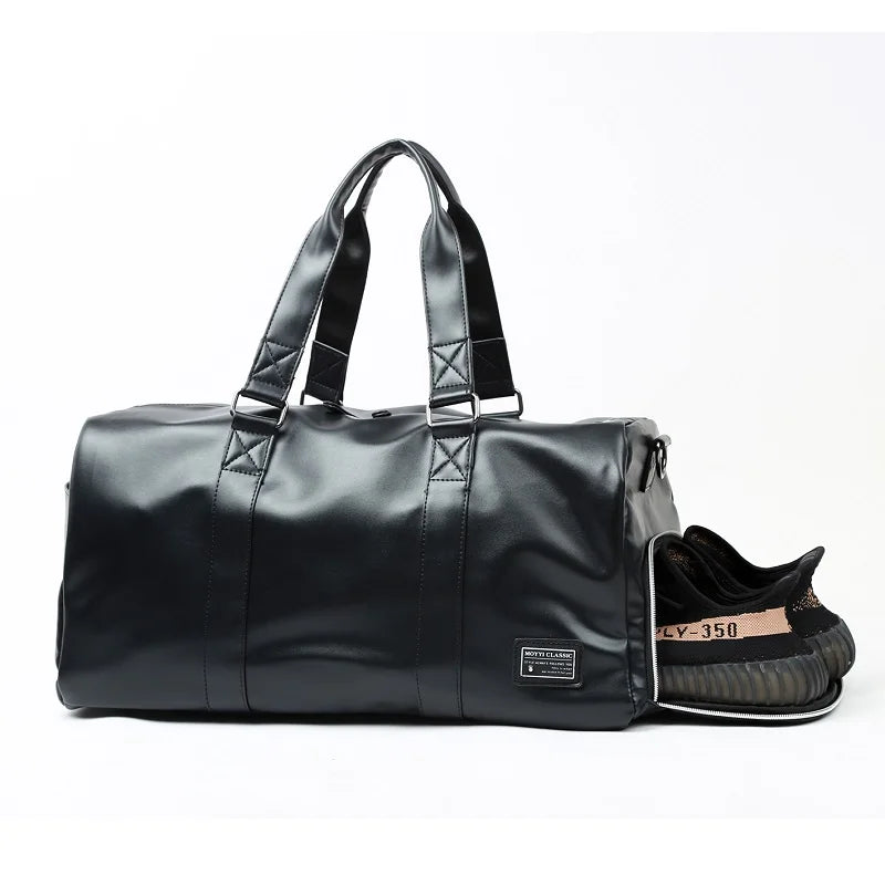 MOYYI PU Leather Travel Bags for Men Duffle Bag Outdoor Leather Men'S Travel Bag