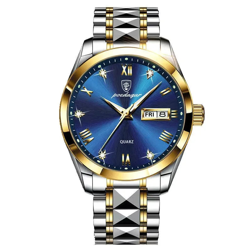 Poedagar 985 Men's Luxury Quartz Watch – Stainless Steel Band, Waterproof, Luminous, Date