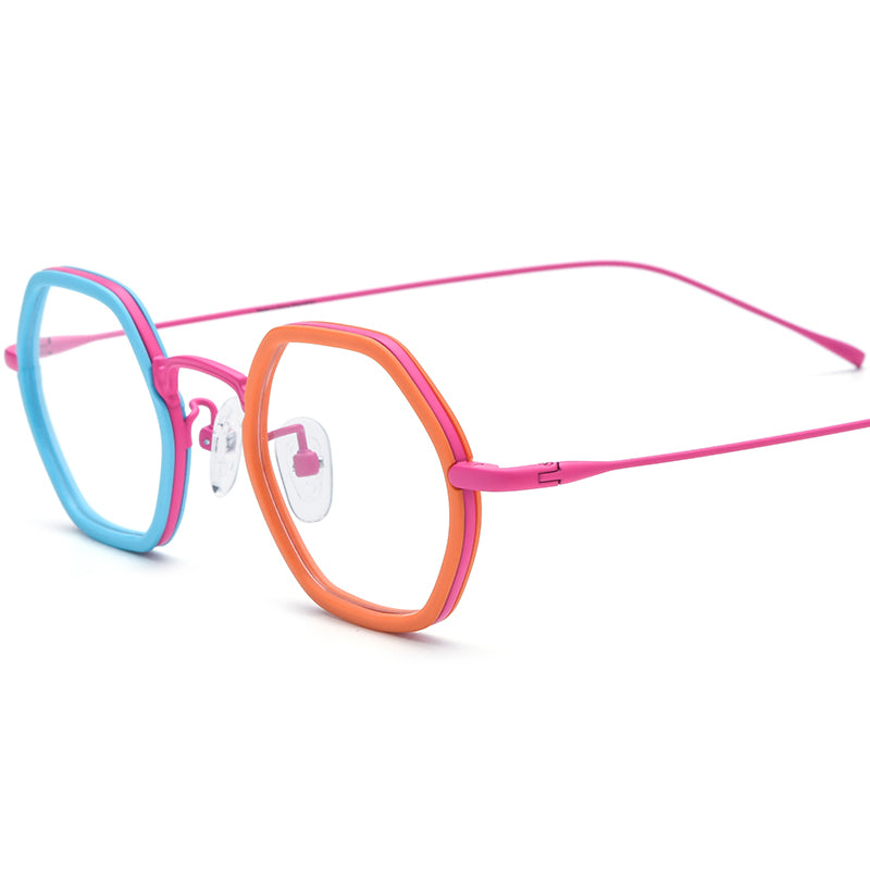 Retro Acetate Titanium Two-Tone Hexagon Glasses - Blue Orange - MCROONS