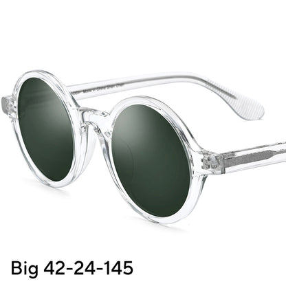 Vintage Round Acetate Polarized Sunglasses UV400 - Transparent Dark Green Lens - MCROONS