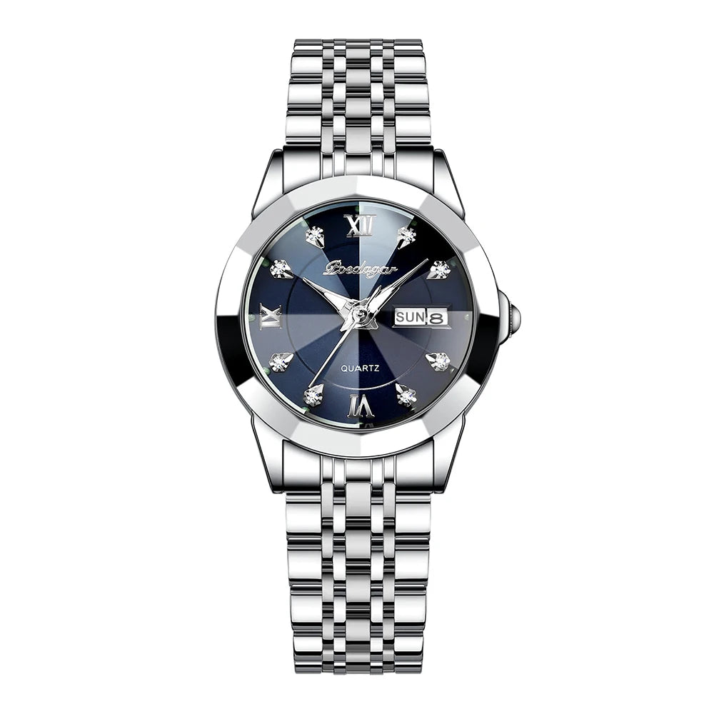 Poedagar 3076 Women's Luxury Quartz Watch – Stainless Steel Band, Waterproof, Luminous, Date