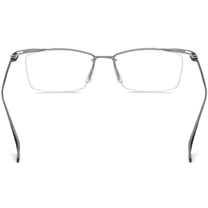 Half-Rim Square Titanium Optical Glasses Frame Lightweight - MCROONS - Silver Grey back view