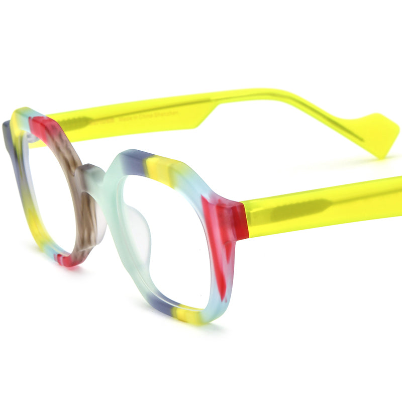Retro Square Matte Acetate Optical Glasses Frame - Yellow - MCROONS