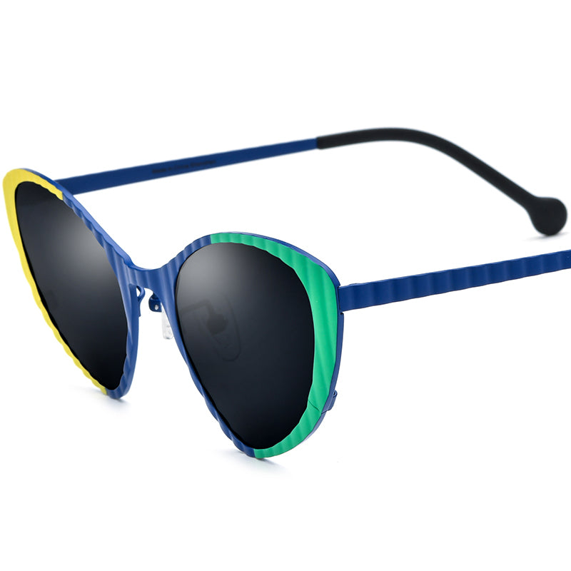 Vintage Cat Eye Polarized Titanium Sunglasses - Blue - MCROONS