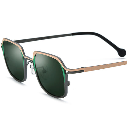 Colourful Titanium Square Polarised Sunglasses - Orange Grey Dark Green Lens - MCROONS