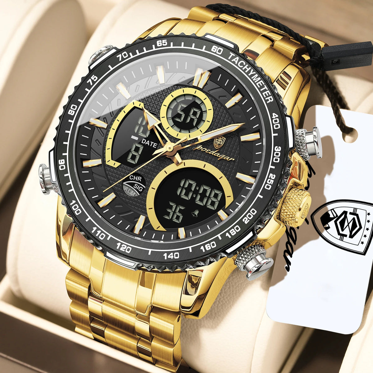 Poedagar E127 Men's Luxury Chronograph Quartz Watch – Stainless Steel Band, Waterproof, Luminous, Date