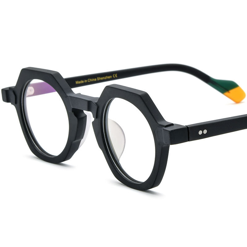 Retro Octagon Acetate Optical Glasses Frame - Black - MCROONS