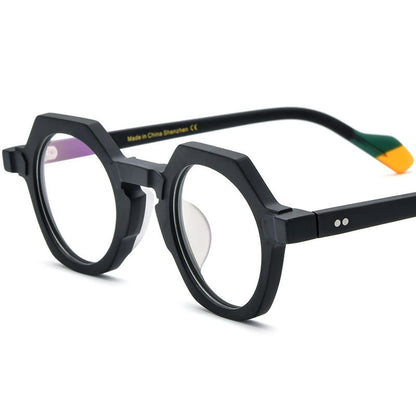 Retro Octagon Acetate Optical Glasses Frame - Black - MCROONS