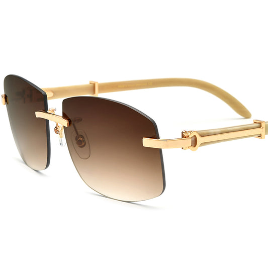 Gold-Tone Buffalo Horn Rimless Square Sunglasses - MCROONS - Tea