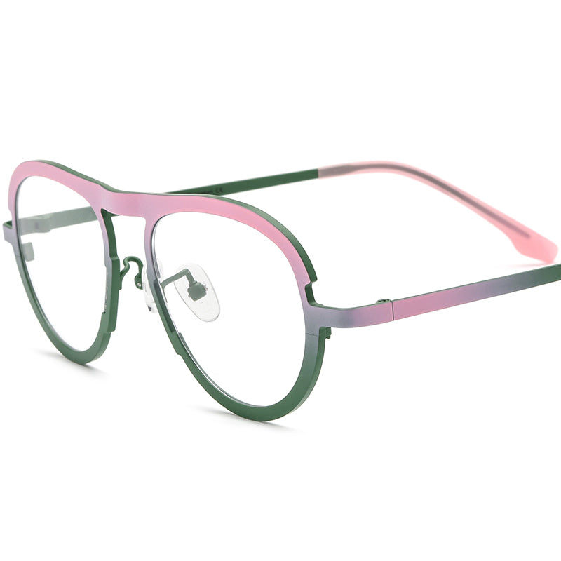 Colourful Titanium Pilot Optical Glasses Frame Retro - Matte Pink Green - MCROONS
