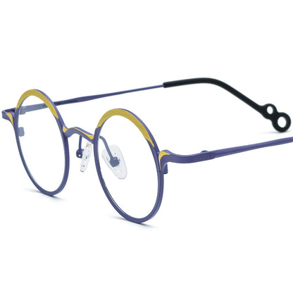 Colourful Titanium Small Round Optical Glasses Frame Retro - Yellow Purple - MCROONS