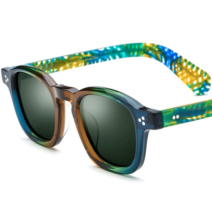 Matte Acetate Square Polarised Sunglasses - Green Dark Green Lens - MCROONS