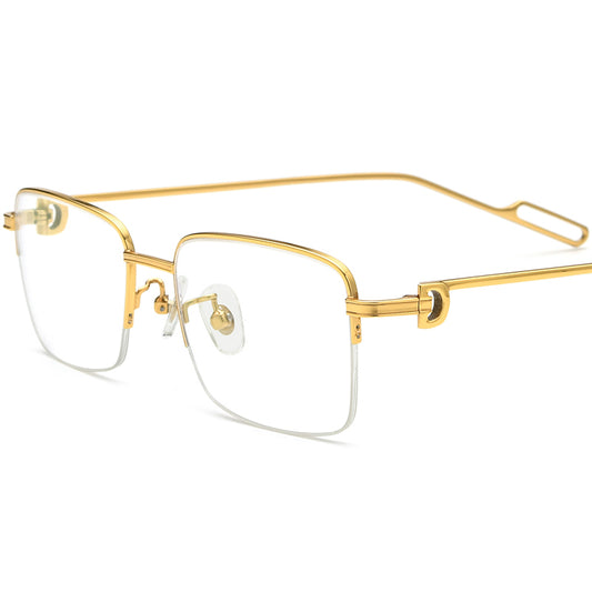 Designer Half-Rim Square Metal Optical Glasses Frame - Gold - MCROONS